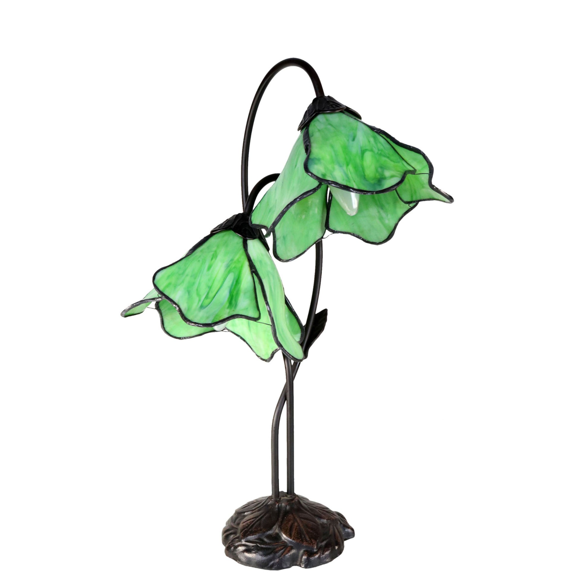 Red Double Lotus Tiffany Stained Glass Table Lamp Table Lamp G&G Bros Green