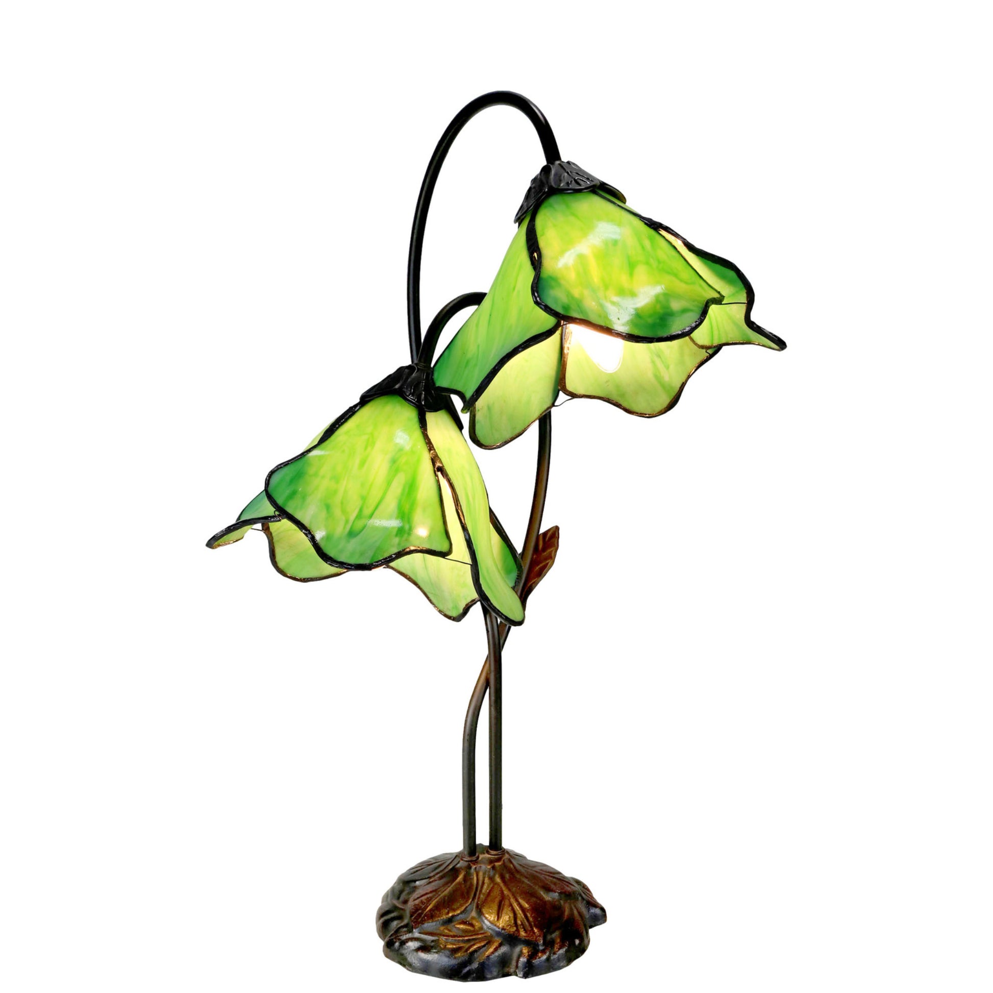 Beige Double Lotus Tiffany Stained Glass Table Lamp Table Lamp G&G Bros Green
