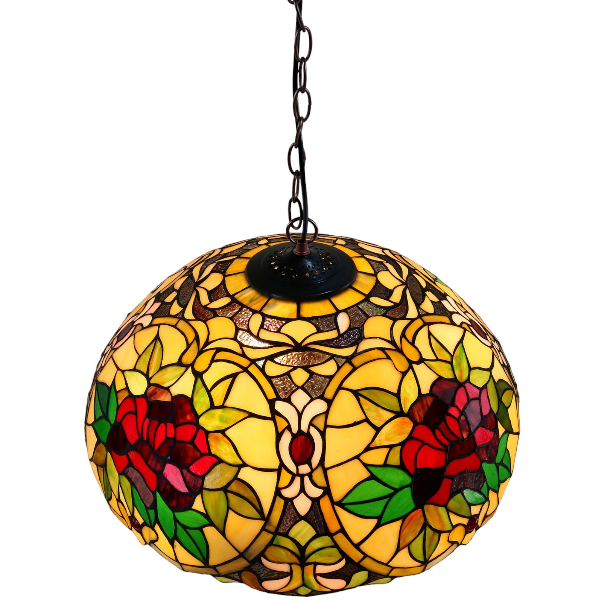 Tiffany Red Camellia Stained Glass Pendant Light Pendant Light G&G Bros   