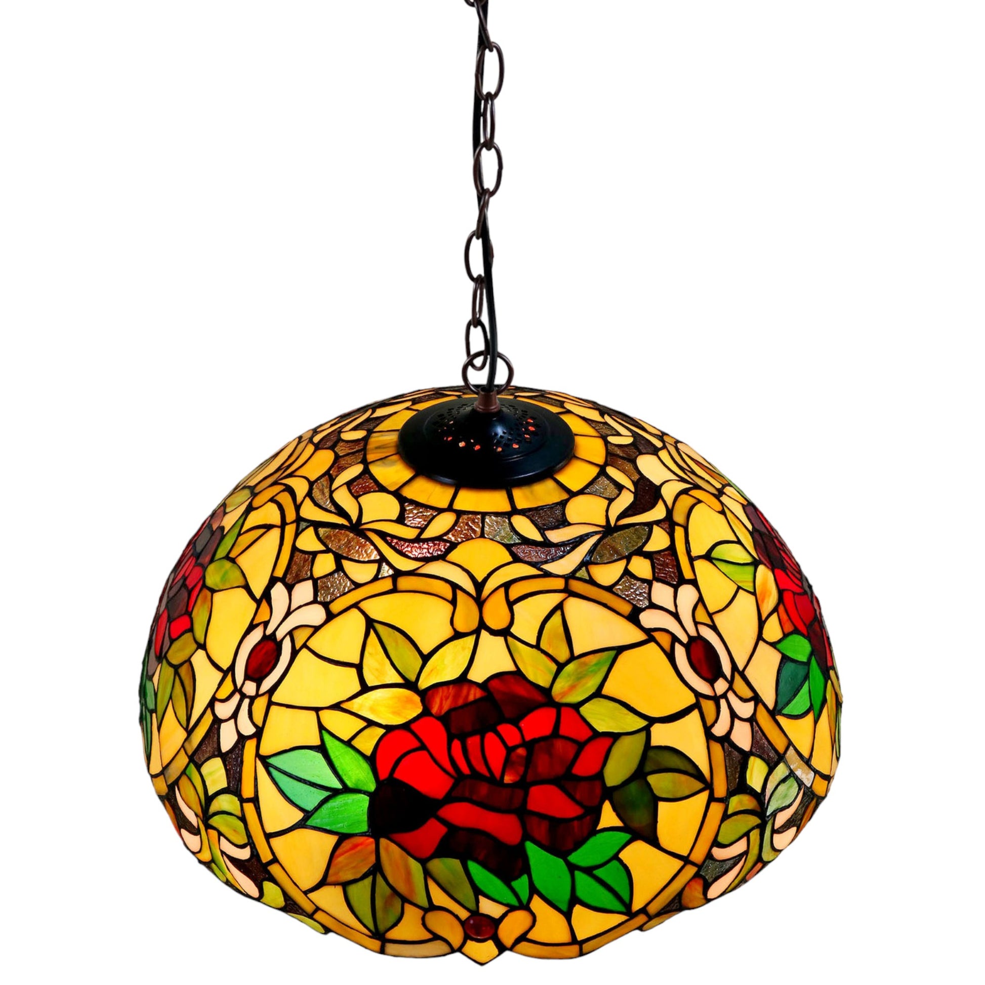 Tiffany Red Camellia Stained Glass Pendant Light Pendant Light G&G Bros   