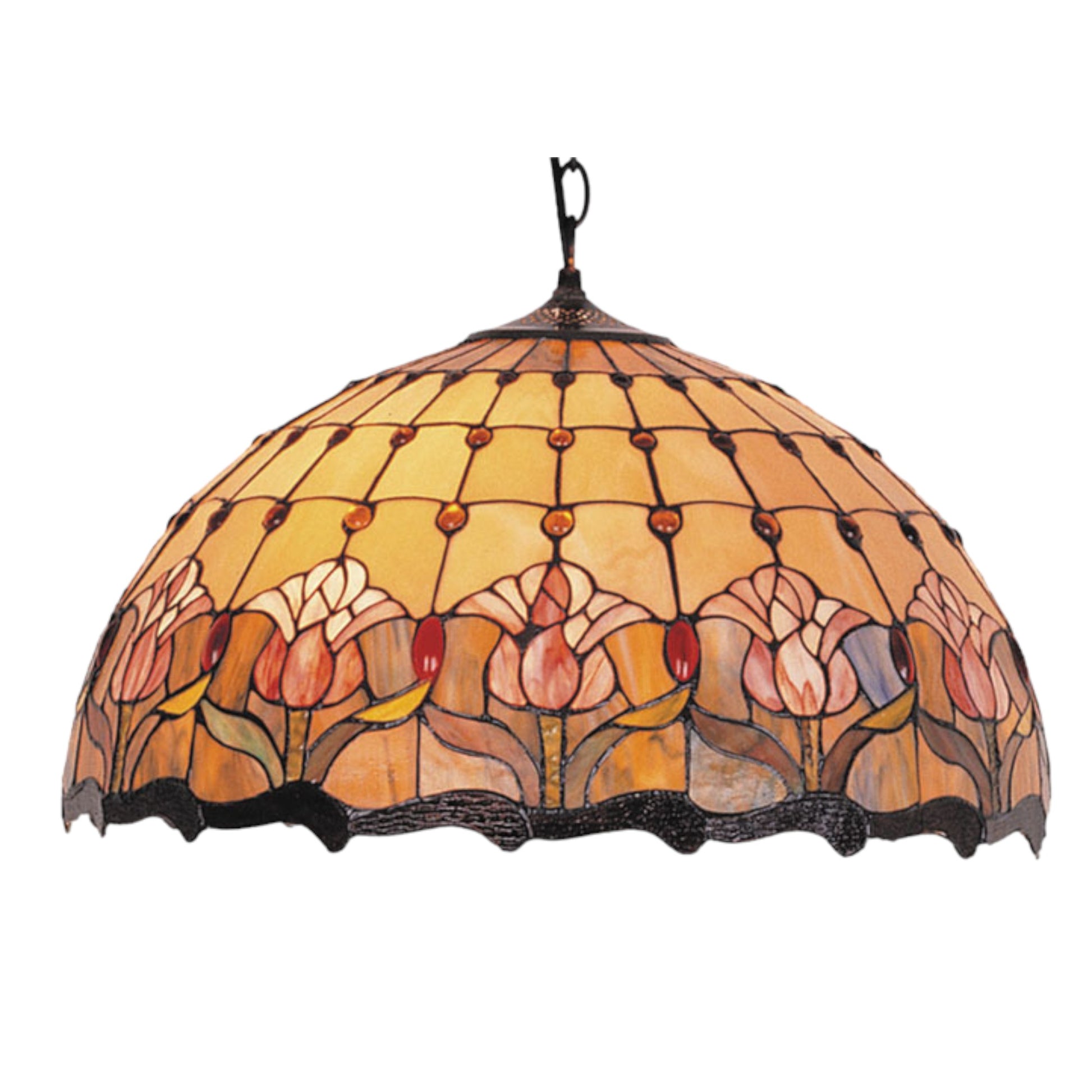 Tiffany Red Tulip Stained Glass Pendant Light Pendant Light G&G Bros   