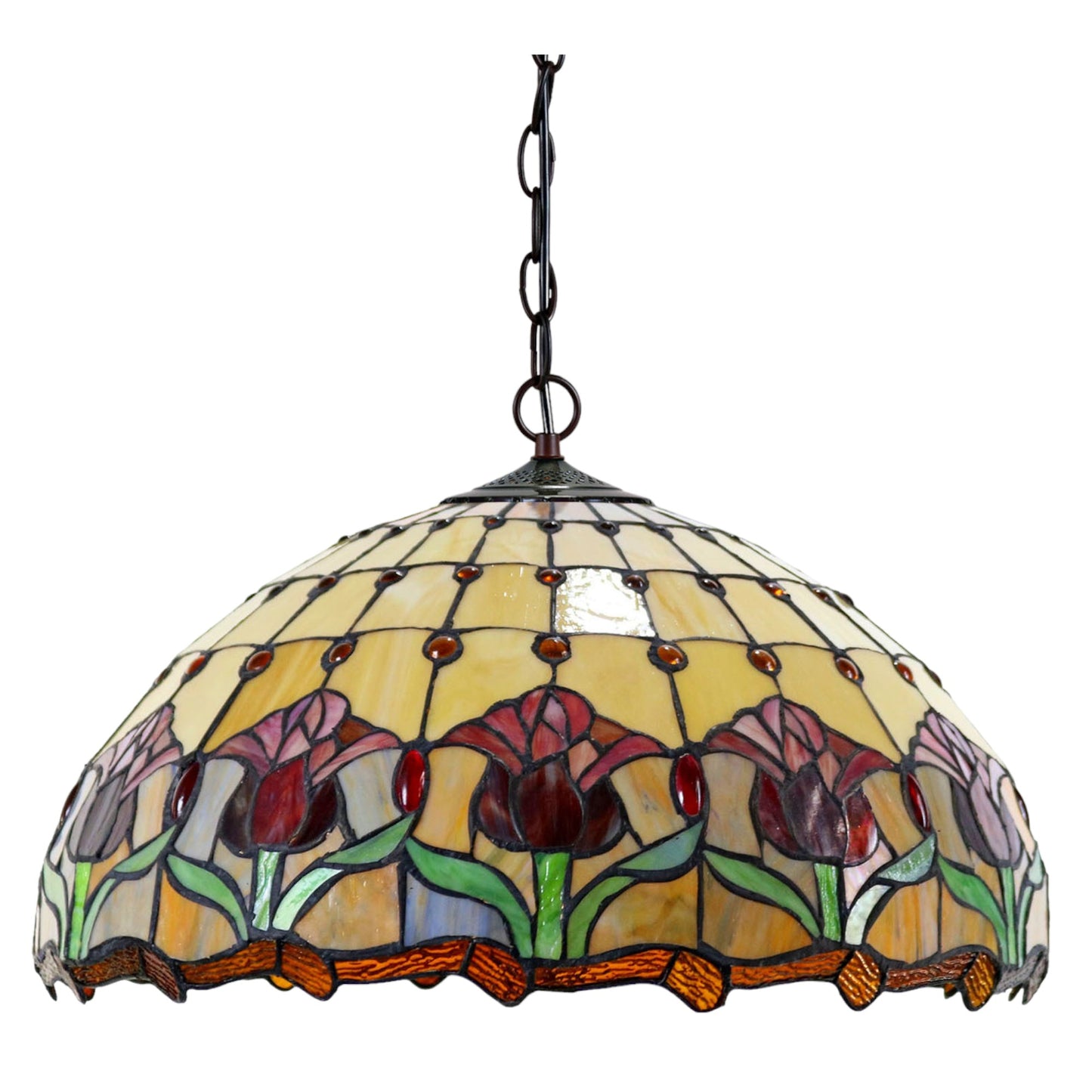 Tiffany Red Tulip Stained Glass Pendant Light Pendant Light G&G Bros   