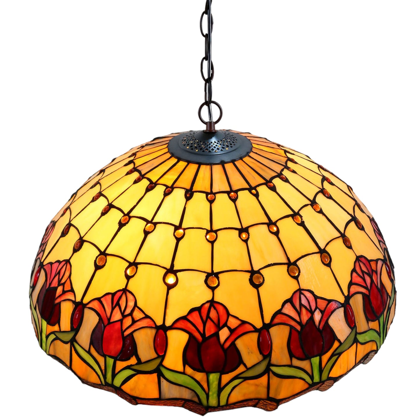 Tiffany Red Tulip Stained Glass Pendant Light Pendant Light G&G Bros   