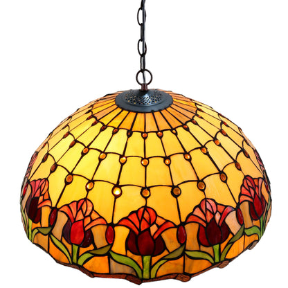 Tiffany Red Tulip Stained Glass Pendant Light Pendant Light G&G Bros   