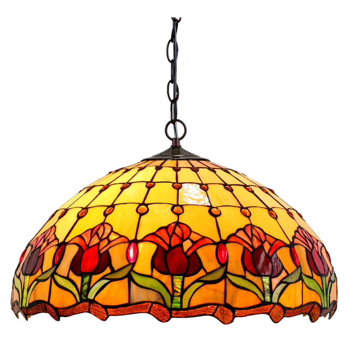 Tiffany Red Tulip 3-Arm Stained Glass Pendant Light Pendant Light G&G Bros Lamp  