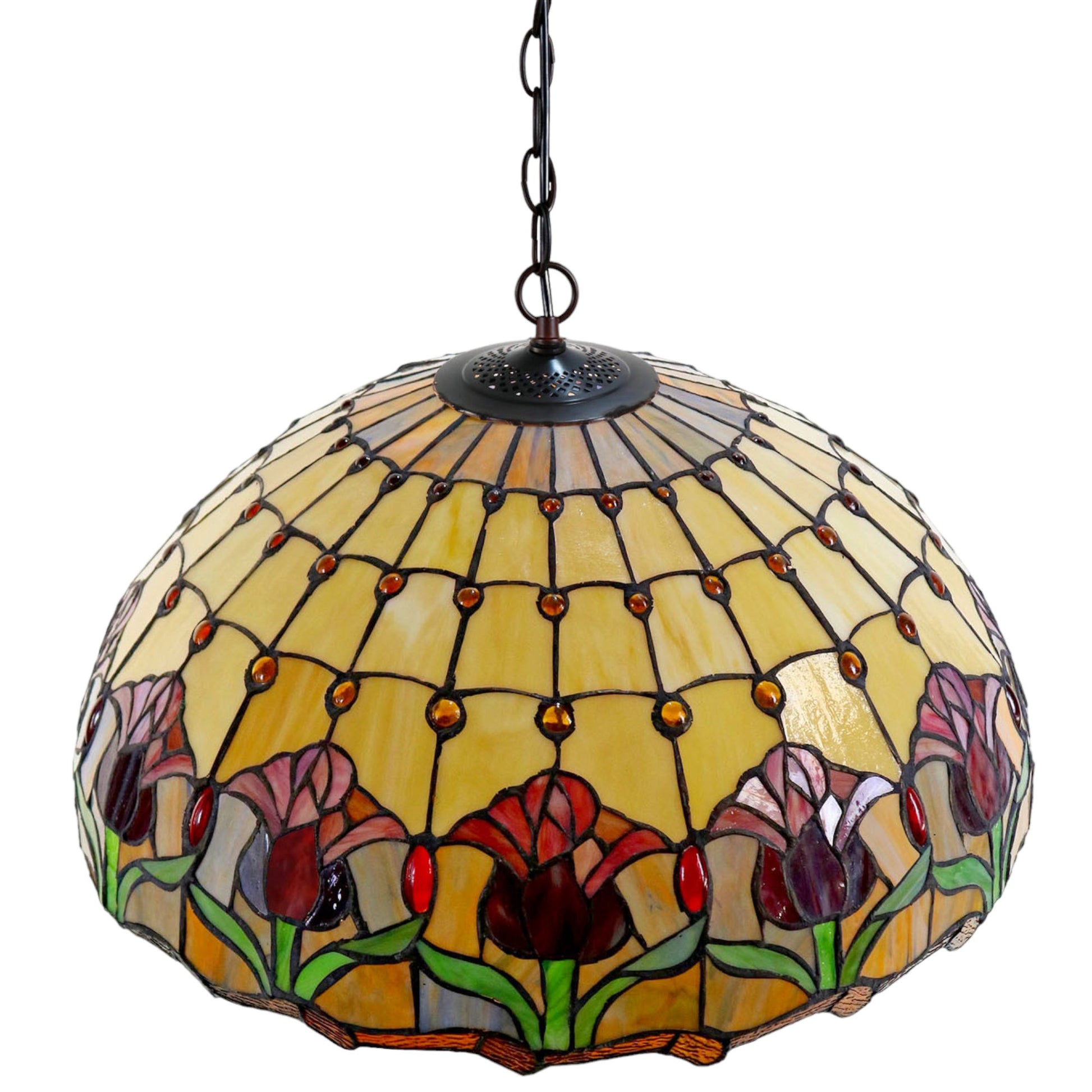 Tiffany Red Tulip Stained Glass Pendant Light Pendant Light G&G Bros   