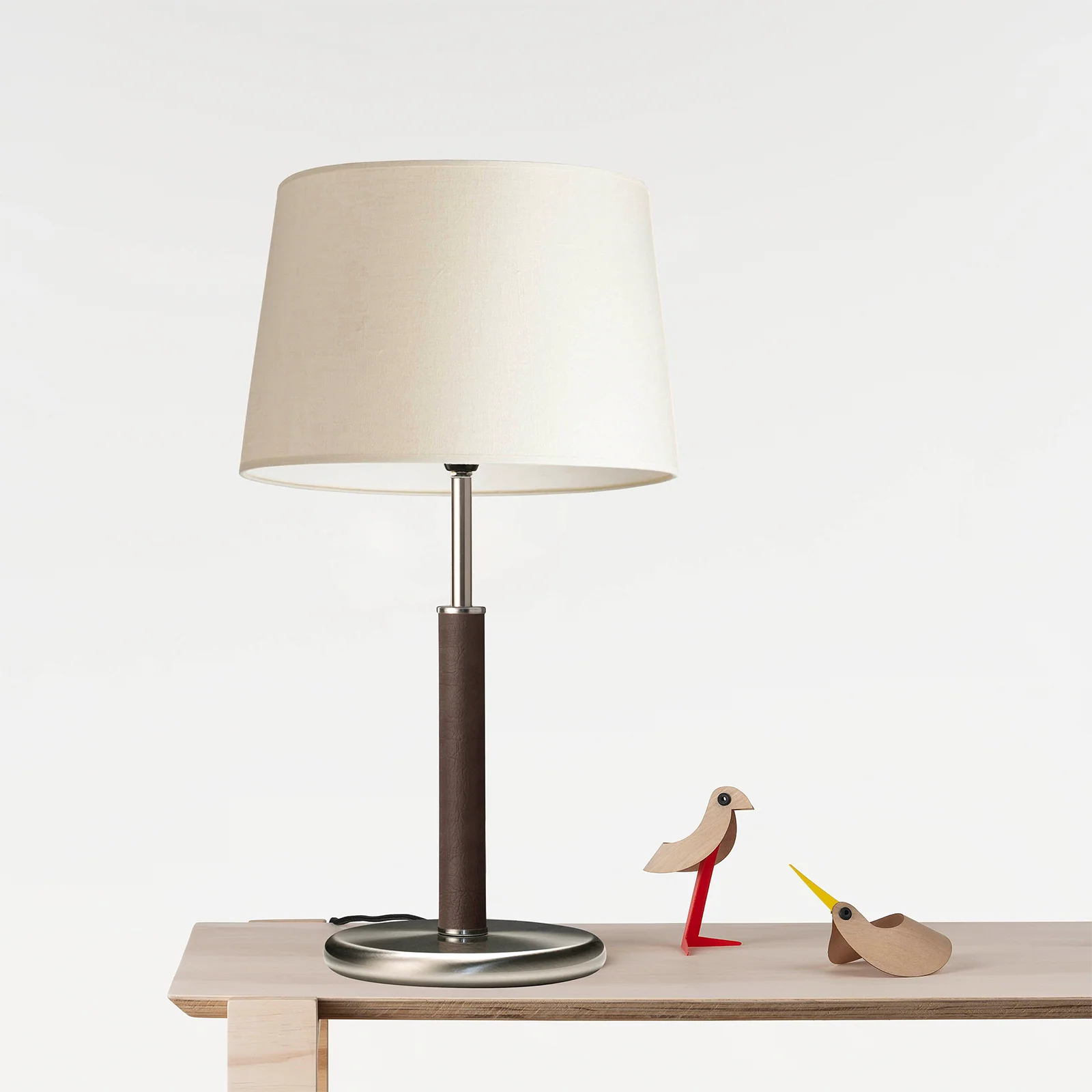 Hamilton Brown Leather Table Lamp - Satin Chrome Table Lamp Mayfield Lighting