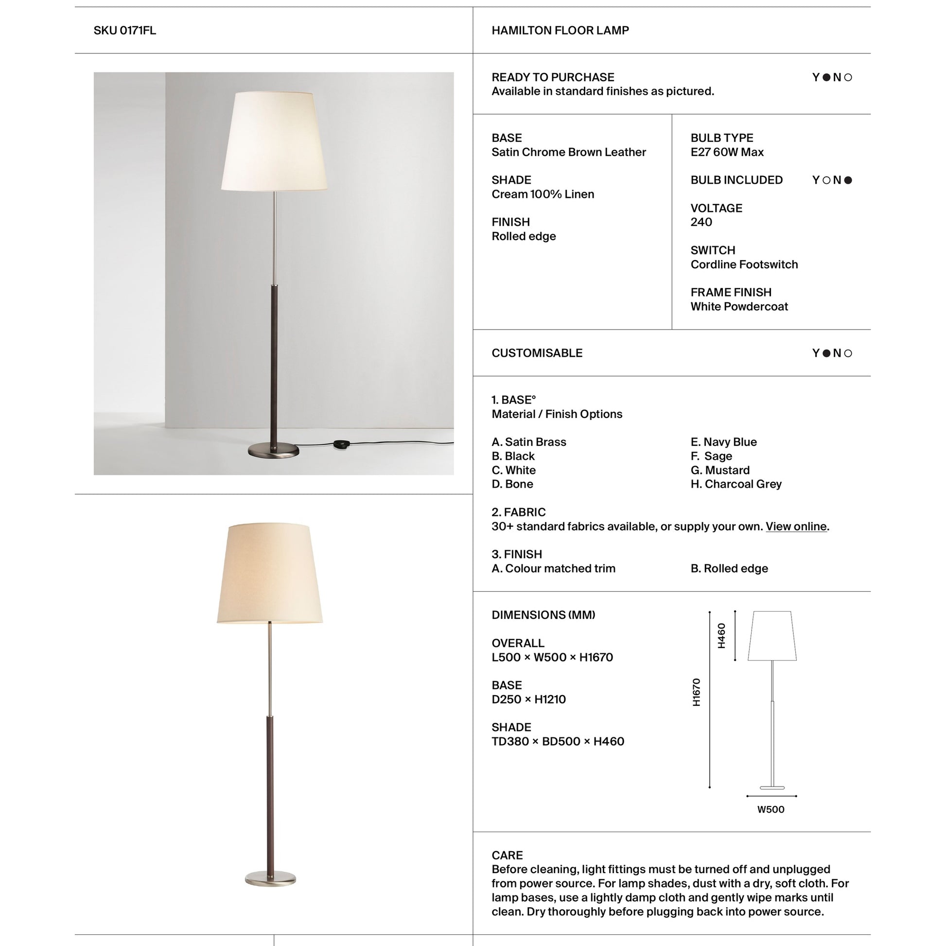 Hamilton Brown Leather Floor Lamp - Satin Chrome Floor Lamp Mayfield Lighting