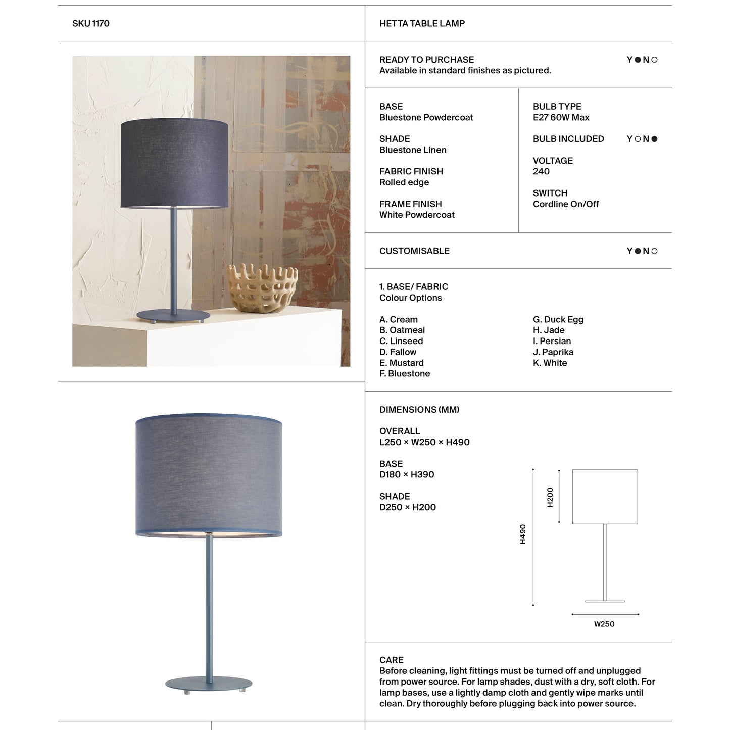 Hetta Linen Shade Table Lamp Table Lamp Mayfield Lighting