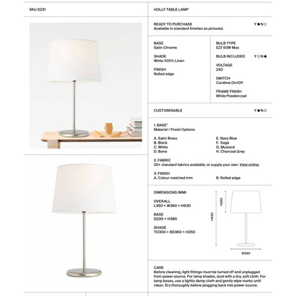 Holly Classic Brushed Chrome Table Lamp Table Lamp Mayfield Lighting
