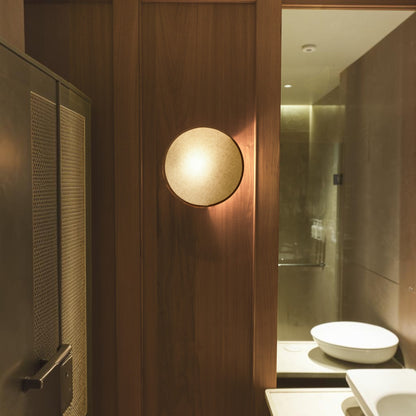 Trieste Circular Linen Wall Sconce - Tan Leather Wall Light Gypset Cargo