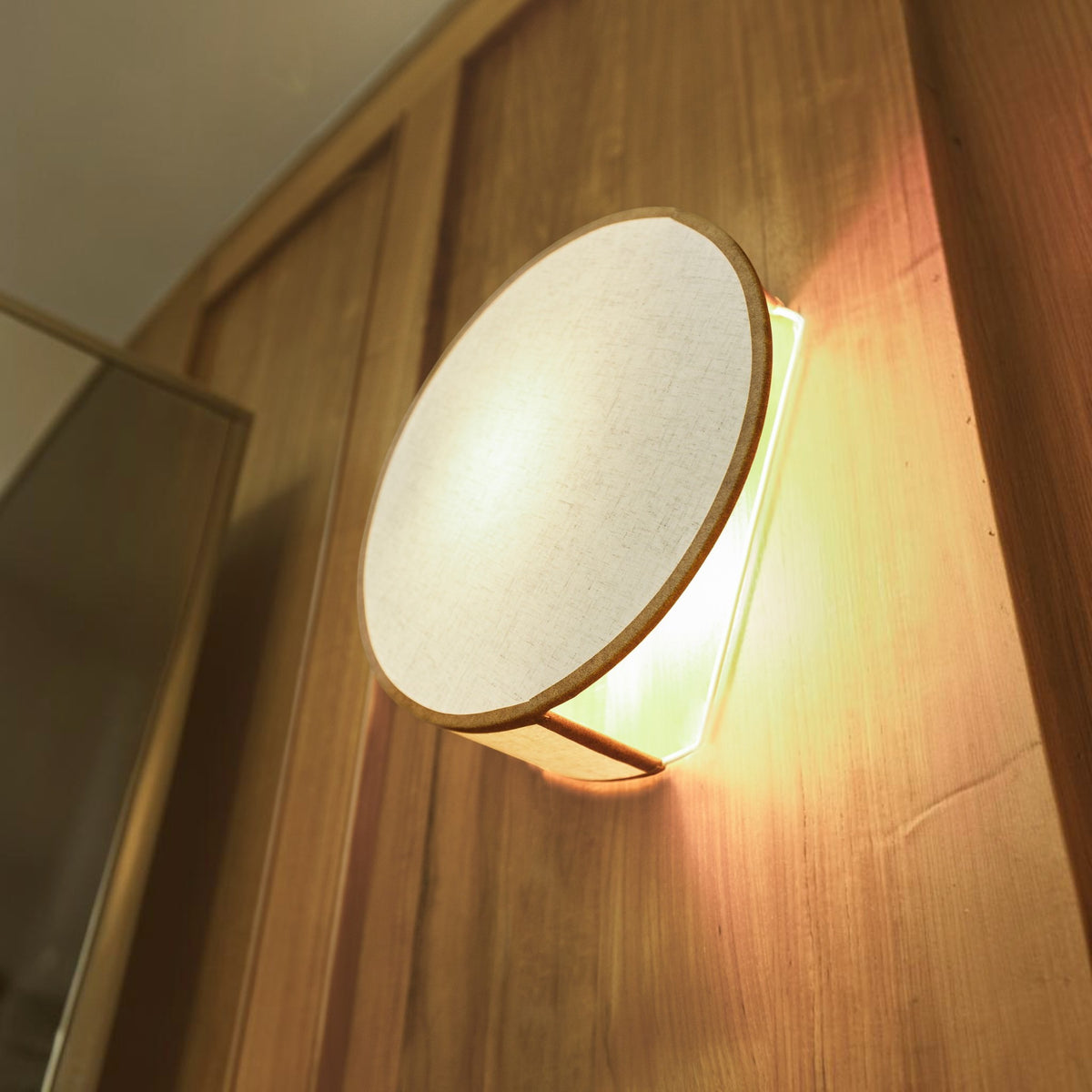 Trieste Circular Linen Wall Sconce - Tan Leather Wall Light Gypset Cargo