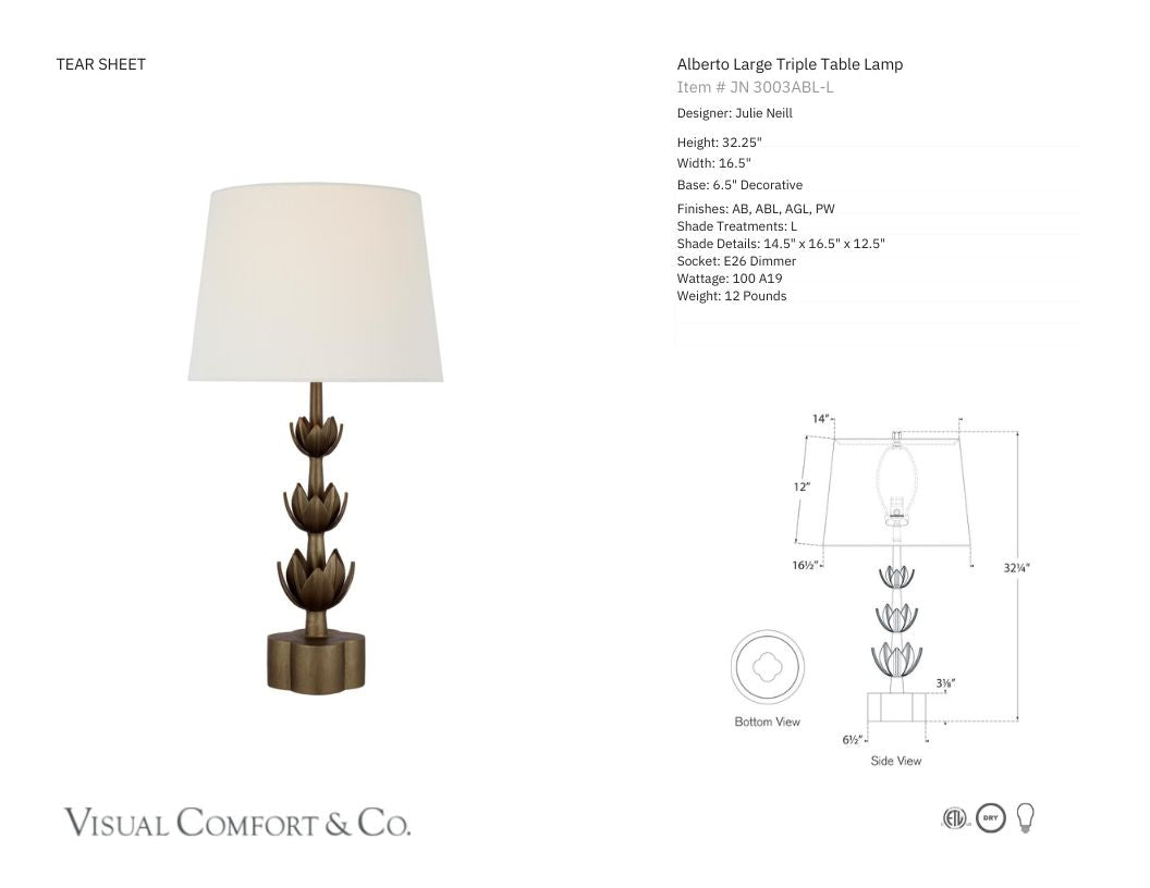 Julie Neill Alberto Large Triple Table Lamp - Antique Bronze Table Lamp Bloomingdales Lighting   