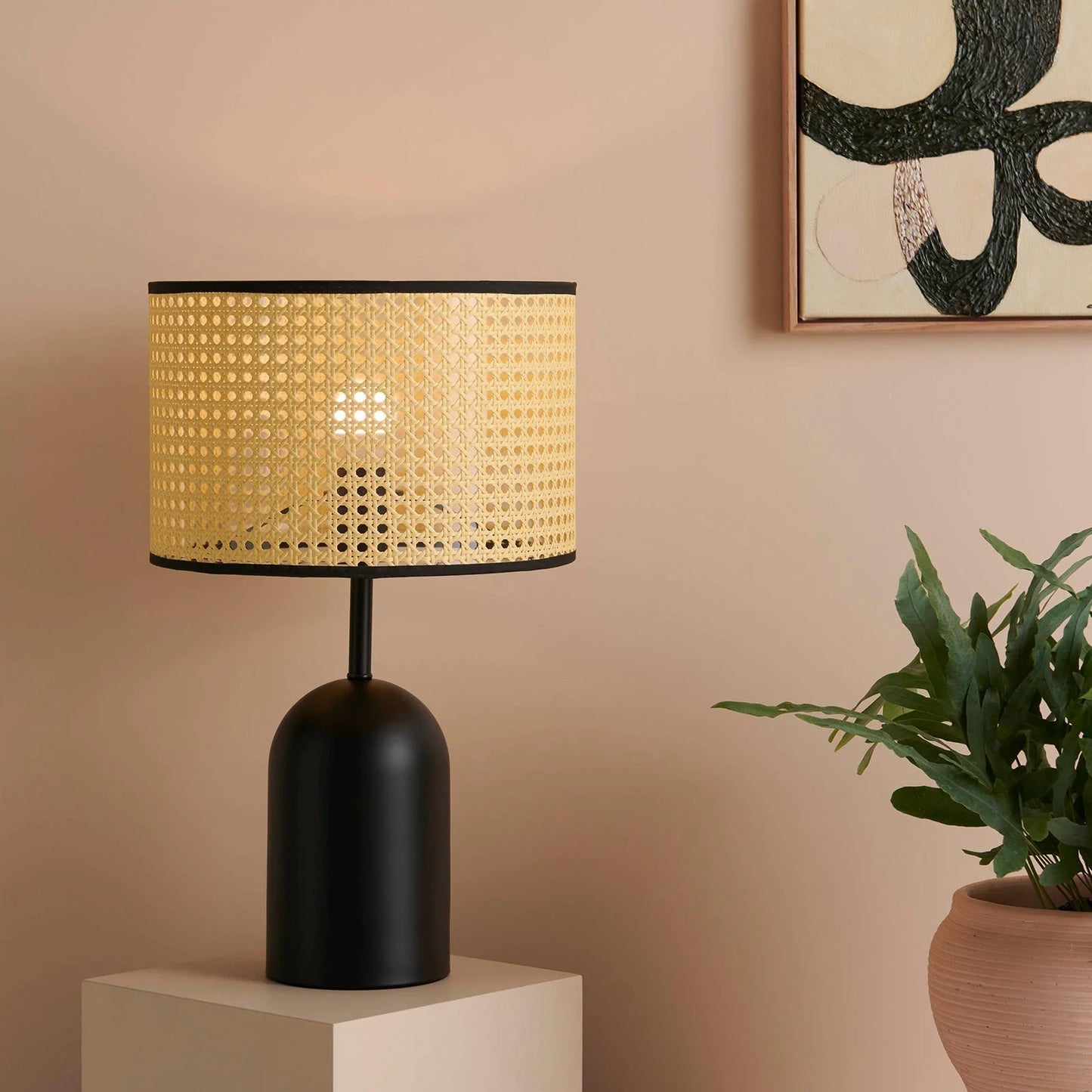 Kimi Open Weave Rattan Table Lamp - Black Table Lamp Mayfield Lighting