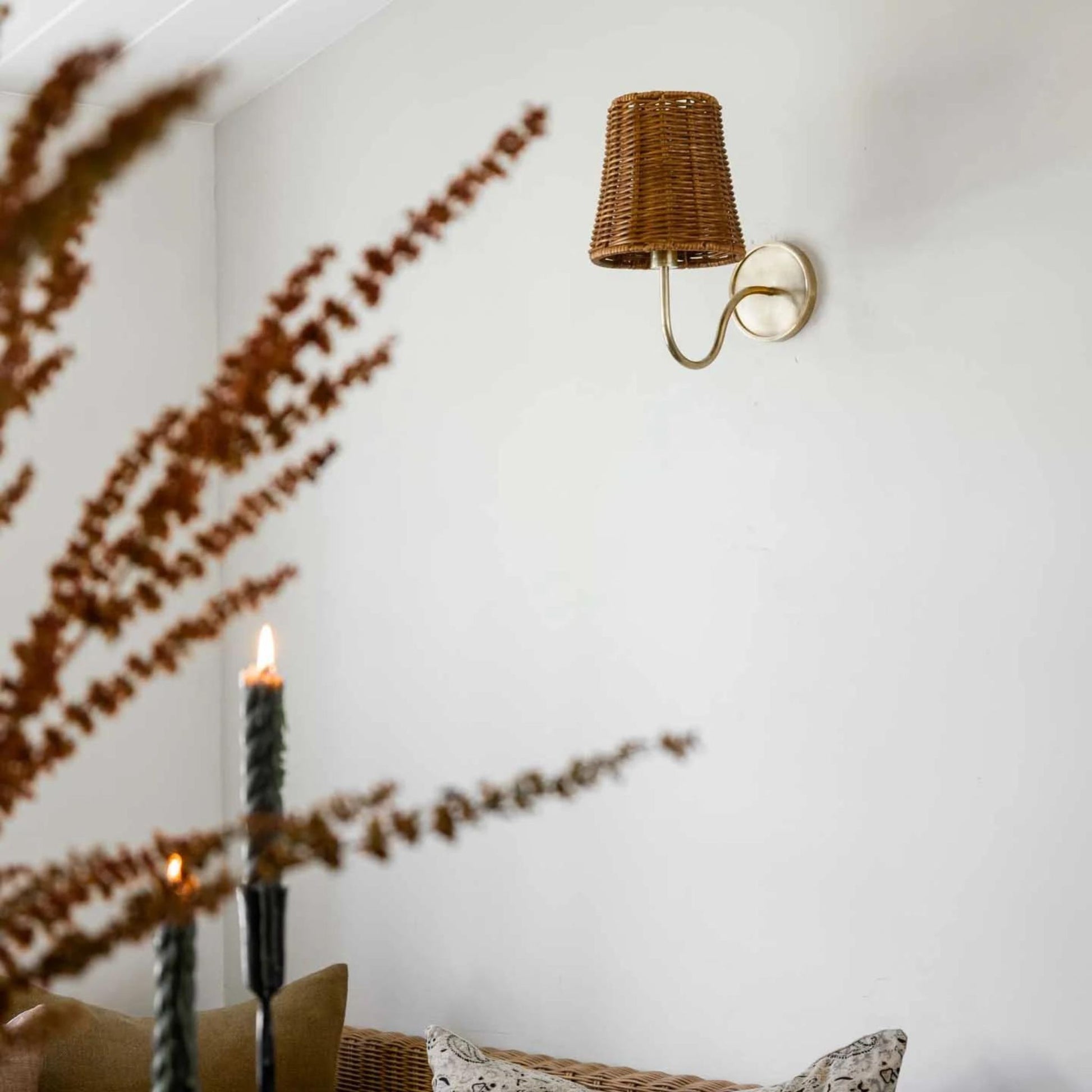 Amber Lewis Lyndsie Small Natural Wicker Wall Sconce - Brass Wall Light Bloomingdales Lighting   