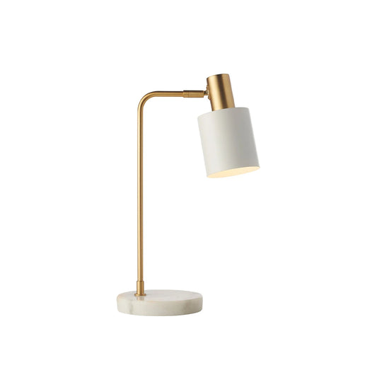 Mahala Adjustable White Marble Desk Lamp - Satin Brass Desk Lamp Mayfield Lighting