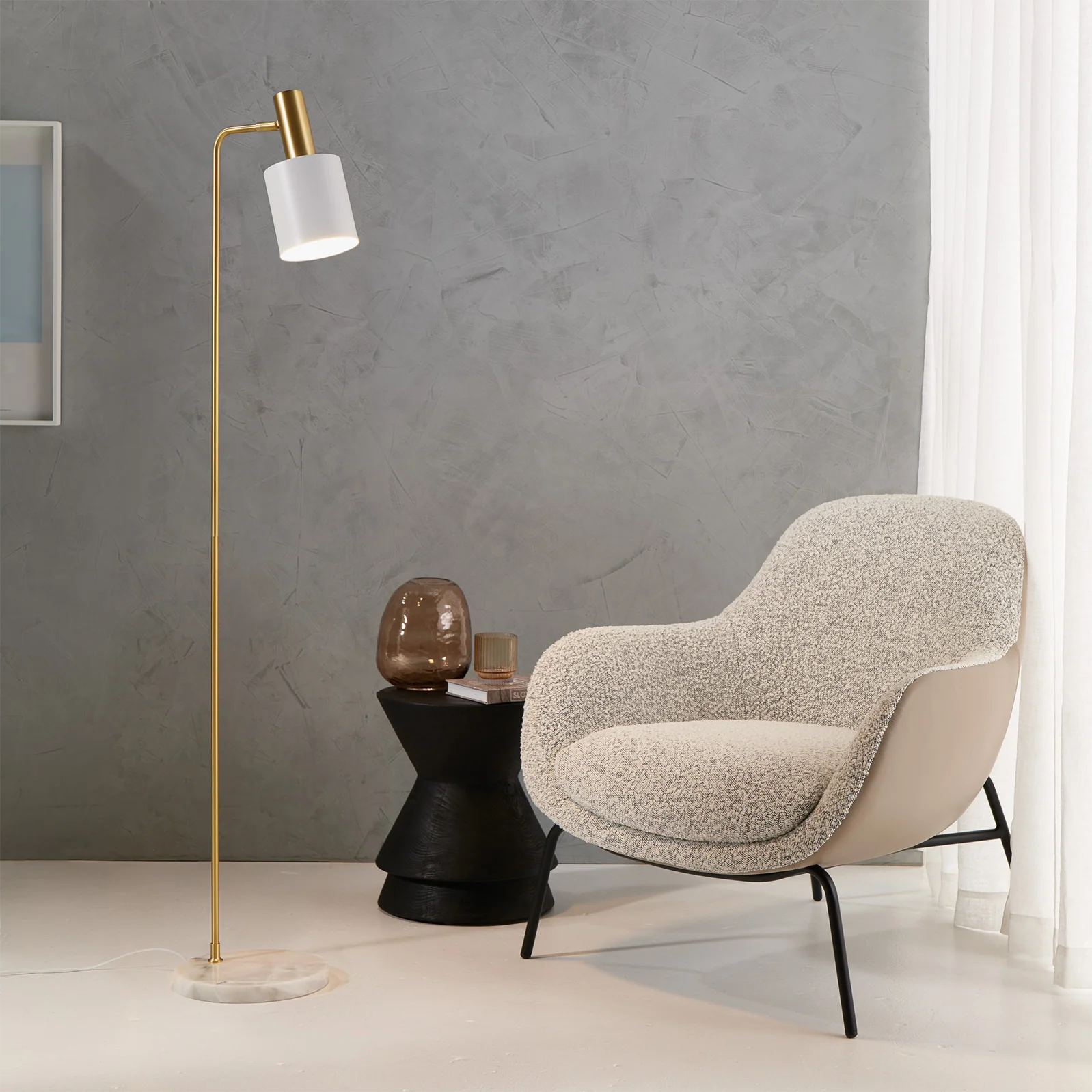 Mahala White Marble Floor Lamp - Satin Brass Floor Lamp Mayfield Lighting