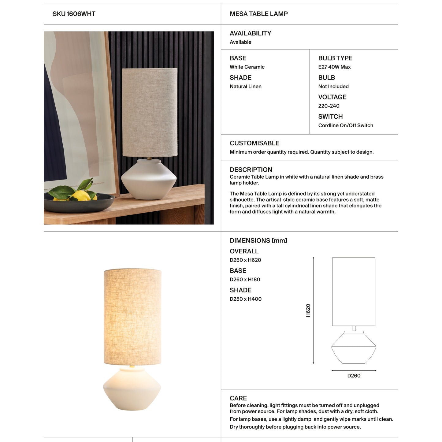Mesa Ceramic Linen Table Lamp Table Lamp Mayfield Lighting