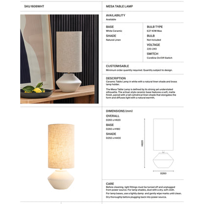 Mesa Ceramic Linen Table Lamp Table Lamp Mayfield Lighting