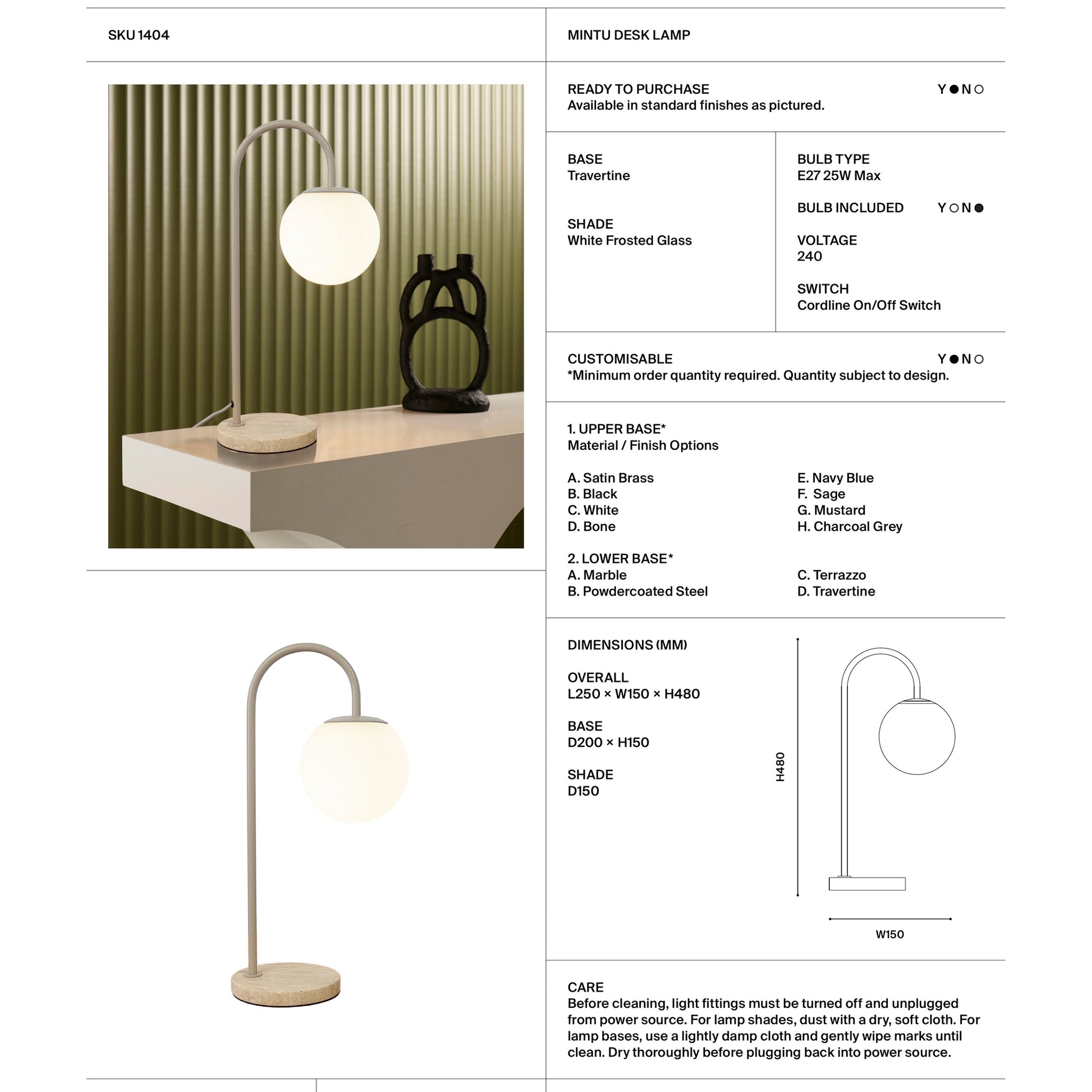 Mintu Angled Travertine Desk Lamp Desk Lamp Mayfield Lighting