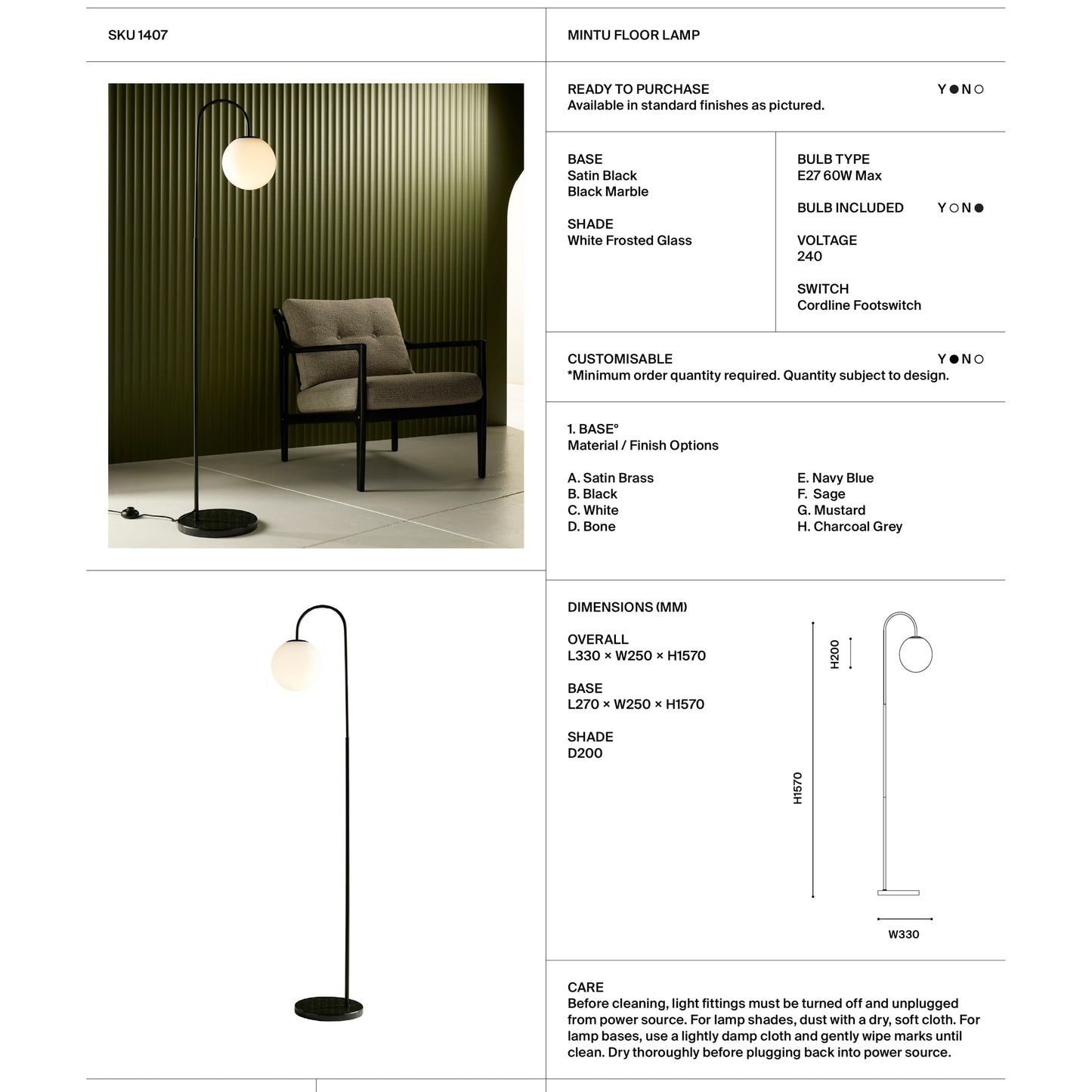 Mintu Spherical Glass Shade Floor Lamp Floor Lamp Mayfield Lighting