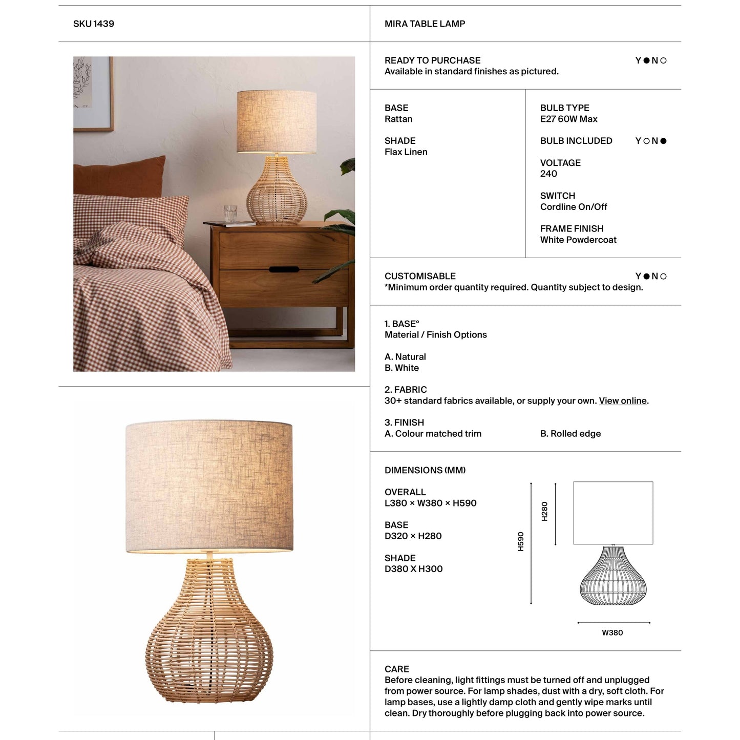 Mira Hand Woven Rattan Table Lamp - Natural Table Lamp Mayfield Lighting