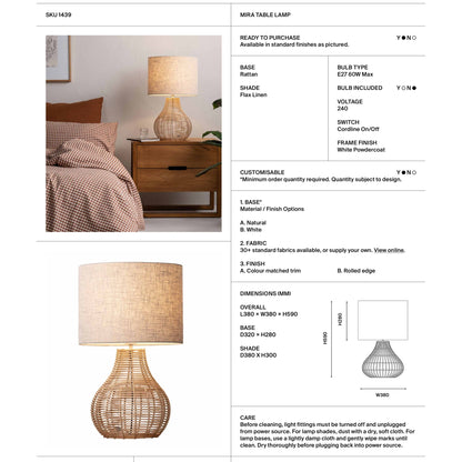 Mira Hand Woven Rattan Table Lamp - Natural Table Lamp Mayfield Lighting