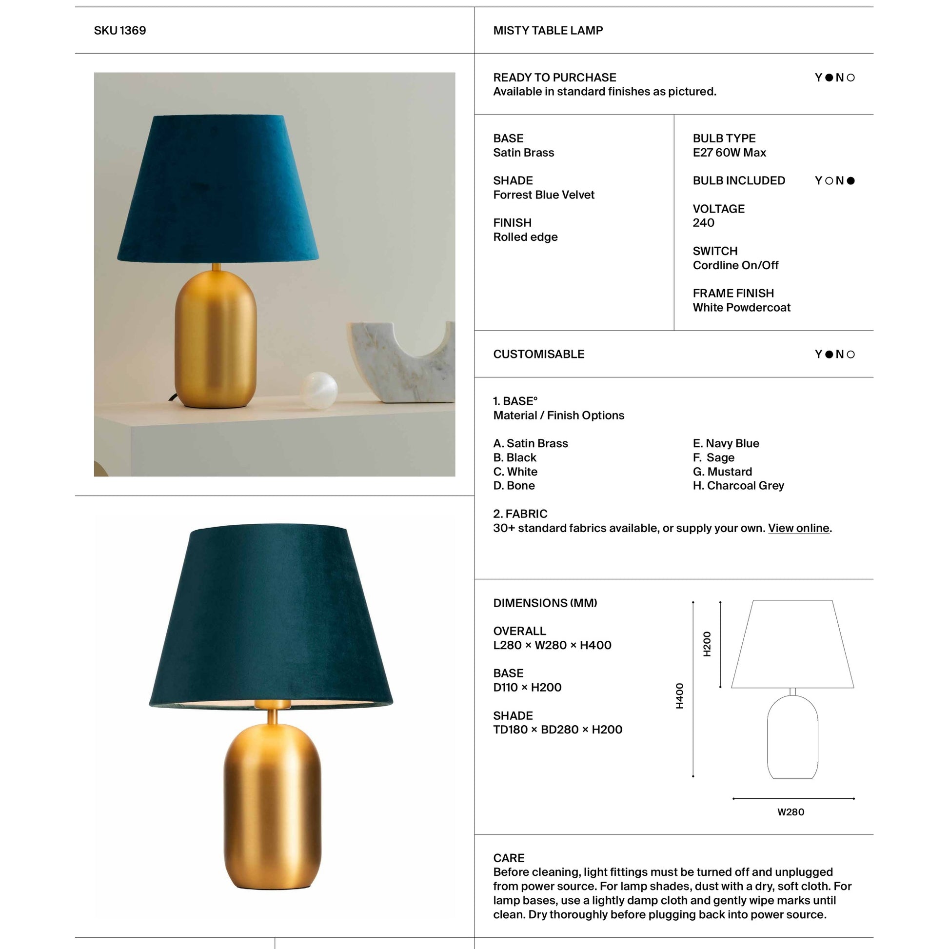 Misty Brass Table Lamp Table Lamp Mayfield Lighting