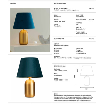 Misty Brass Table Lamp Table Lamp Mayfield Lighting