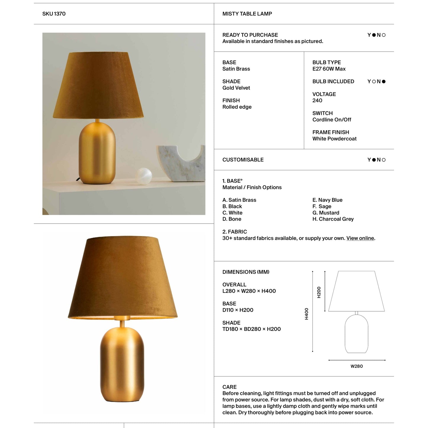 Misty Brass Table Lamp Table Lamp Mayfield Lighting