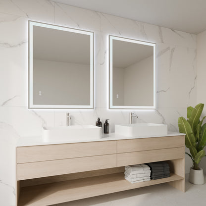 Nexus Framed Rectangular LED Bathroom Mirror Mirror Lumixe 900 x 700mm Brushed Nickel Standard