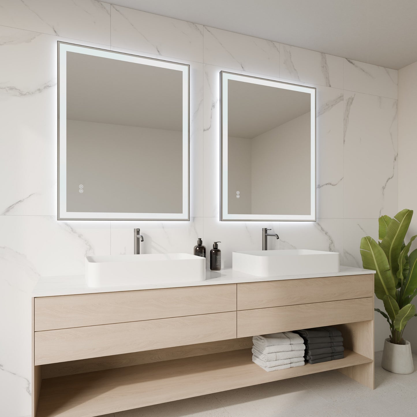 Nexus Framed Rectangular LED Bathroom Mirror Mirror Lumixe 900 x 700mm Gunmetal Standard