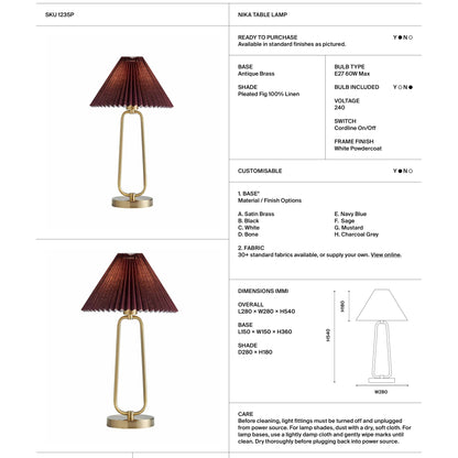 Nika Antique Brass Linen Table Lamp Table Lamp Mayfield Lighting