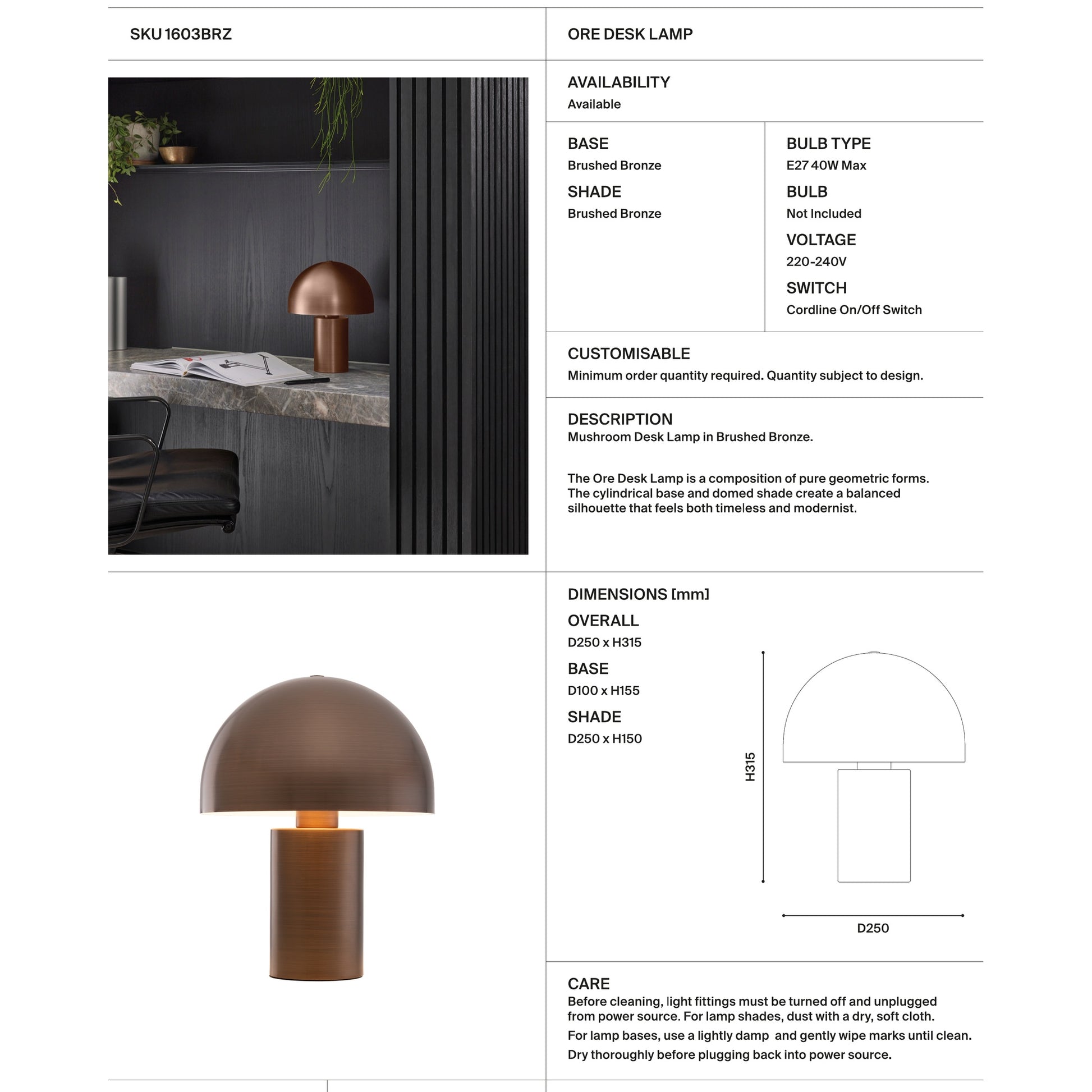 Ore Semi Dome Desk Lamp Desk Lamp Mayfield Lighting