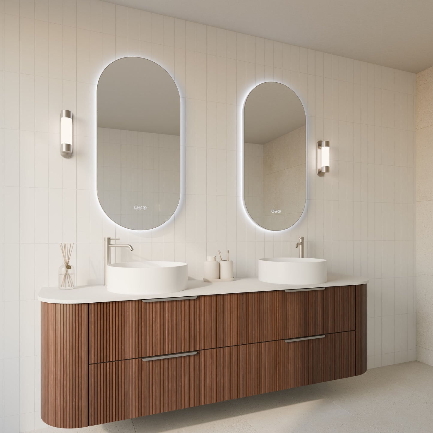 Orvis Framed Oval LED Bathroom Mirror Mirror Lumixe 900 x 450mm Brushed Nickel Bluetooth