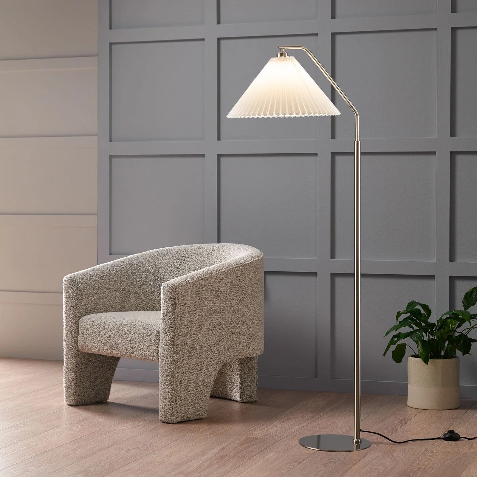 Paio Bent Steel Floor Lamp - Brushed Nickel Floor Lamp Mayfield Lighting