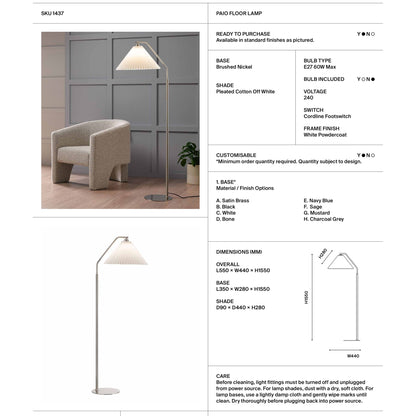 Paio Bent Steel Floor Lamp - Brushed Nickel Floor Lamp Mayfield Lighting