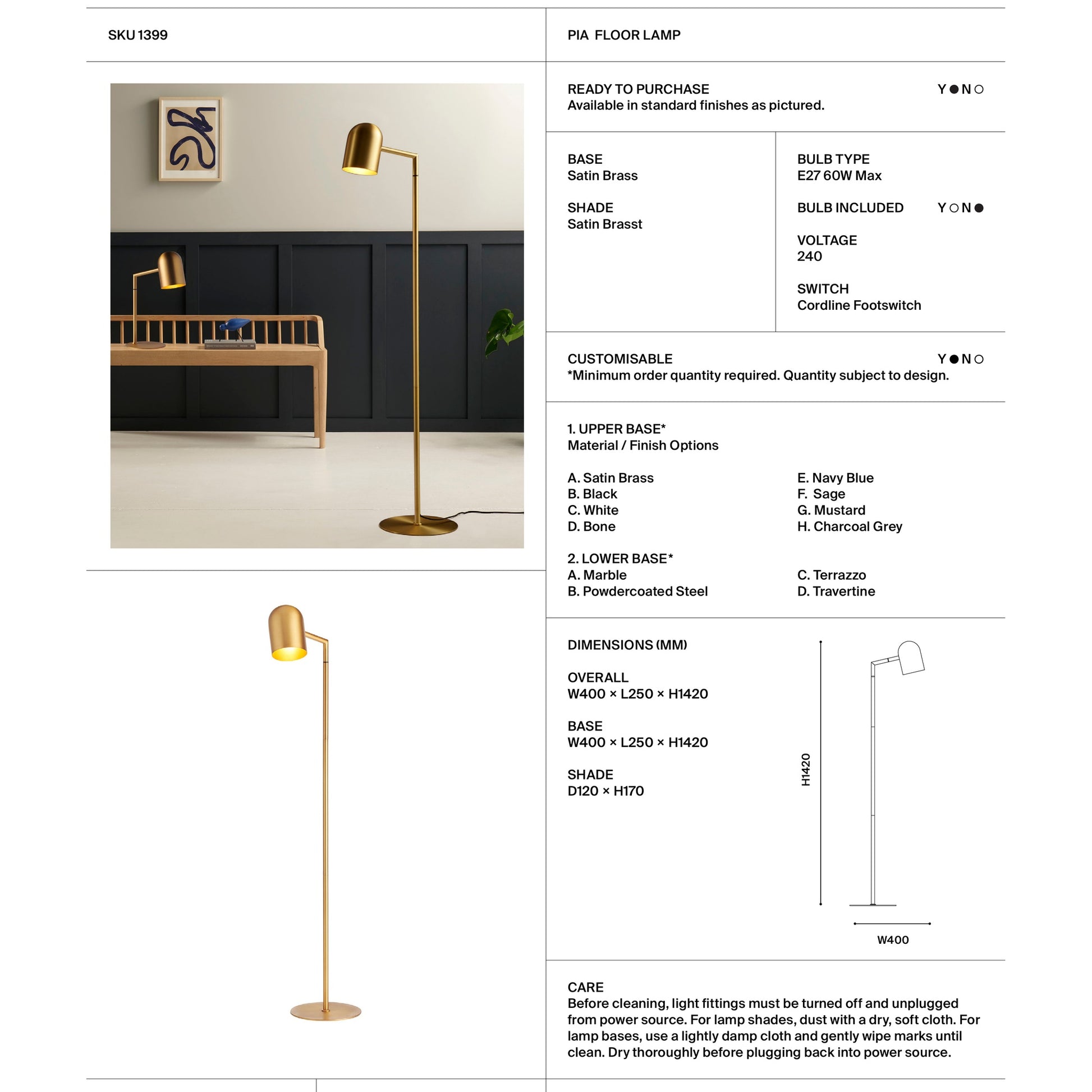 Pia Brass Floor Lamp Floor Lamp Mayfield Lighting