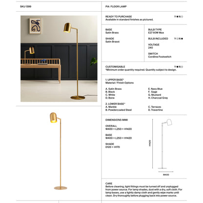 Pia Brass Floor Lamp Floor Lamp Mayfield Lighting