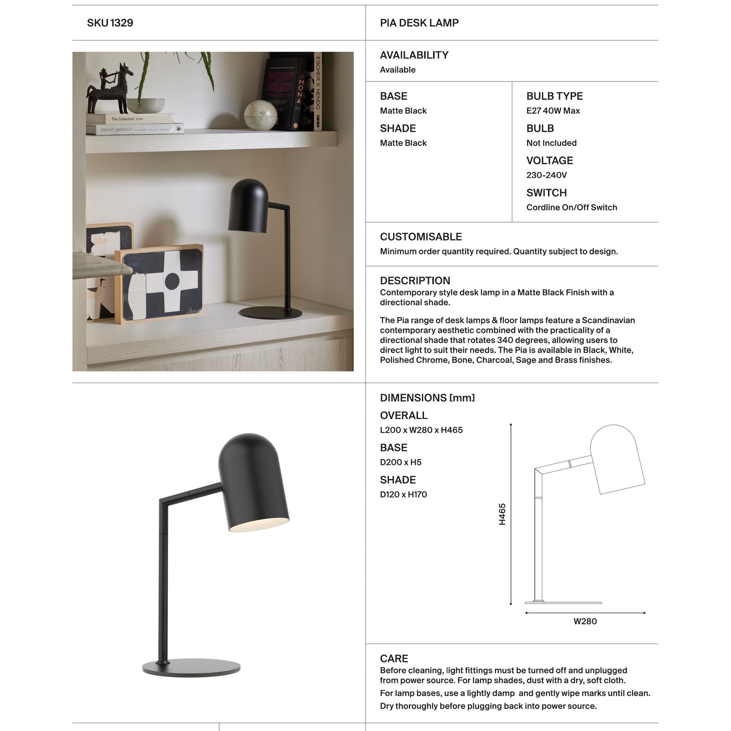 Pia Directional Shade Desk Lamp Desk Lamp Mayfield Lighting
