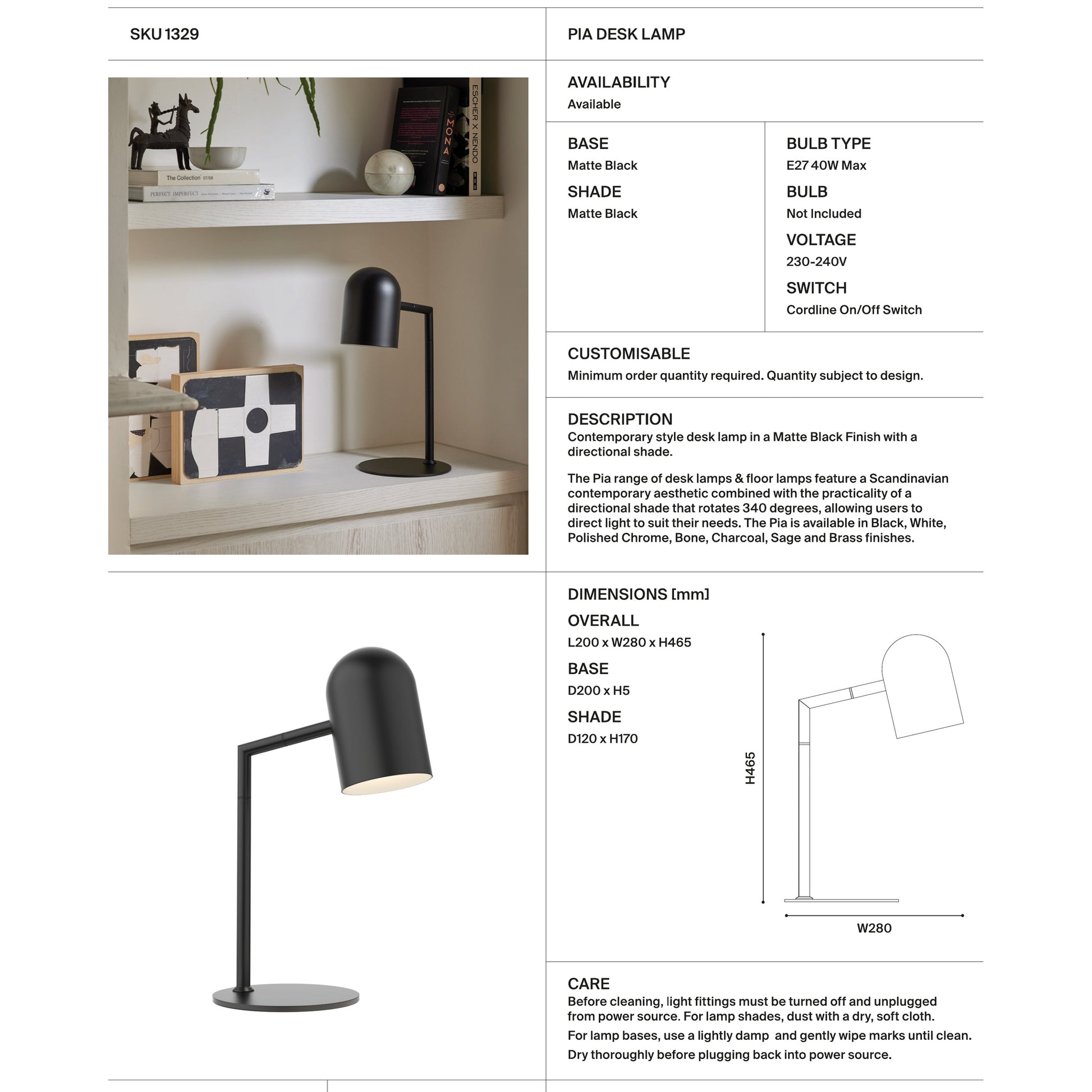 Pia Directional Shade Desk Lamp Desk Lamp Mayfield Lighting