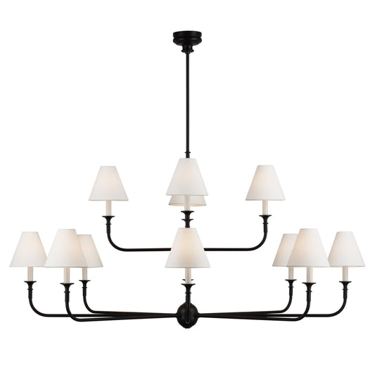 Thomas O'Brien Piaf Grande Two-Tier Chandelier - Aged Iron with Ebonized Oak Pendant Light Bloomingdales Lighting   