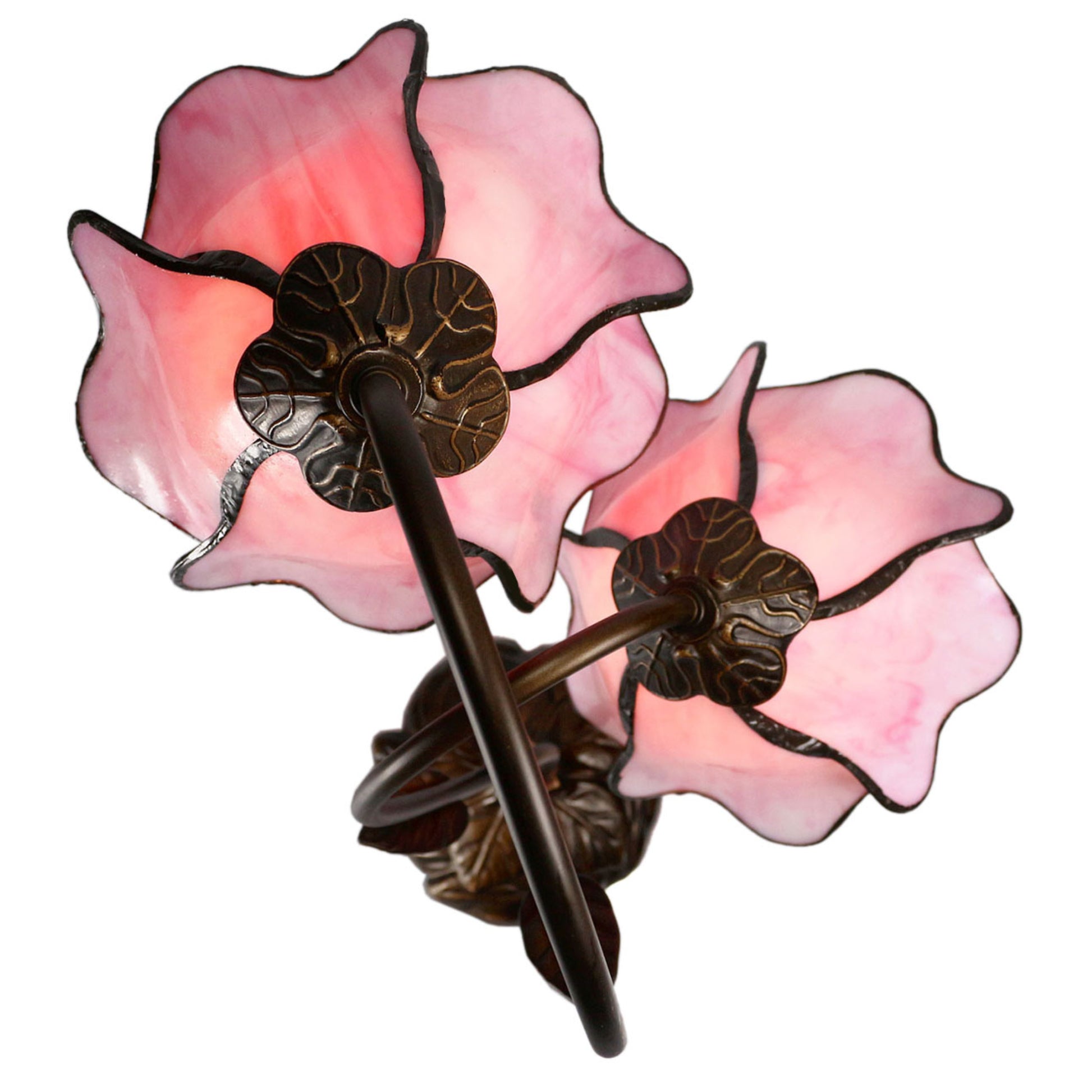 Pink Double Lotus Tiffany Stained Glass Table Lamp Table Lamp G&G Bros