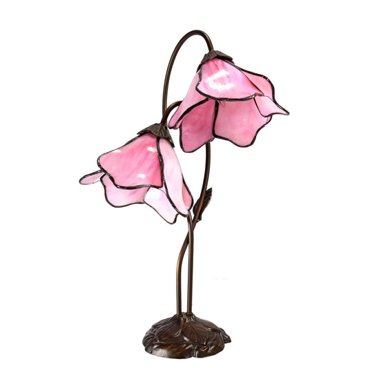 Pink Double Lotus Tiffany Stained Glass Table Lamp Table Lamp G&G Bros Pink