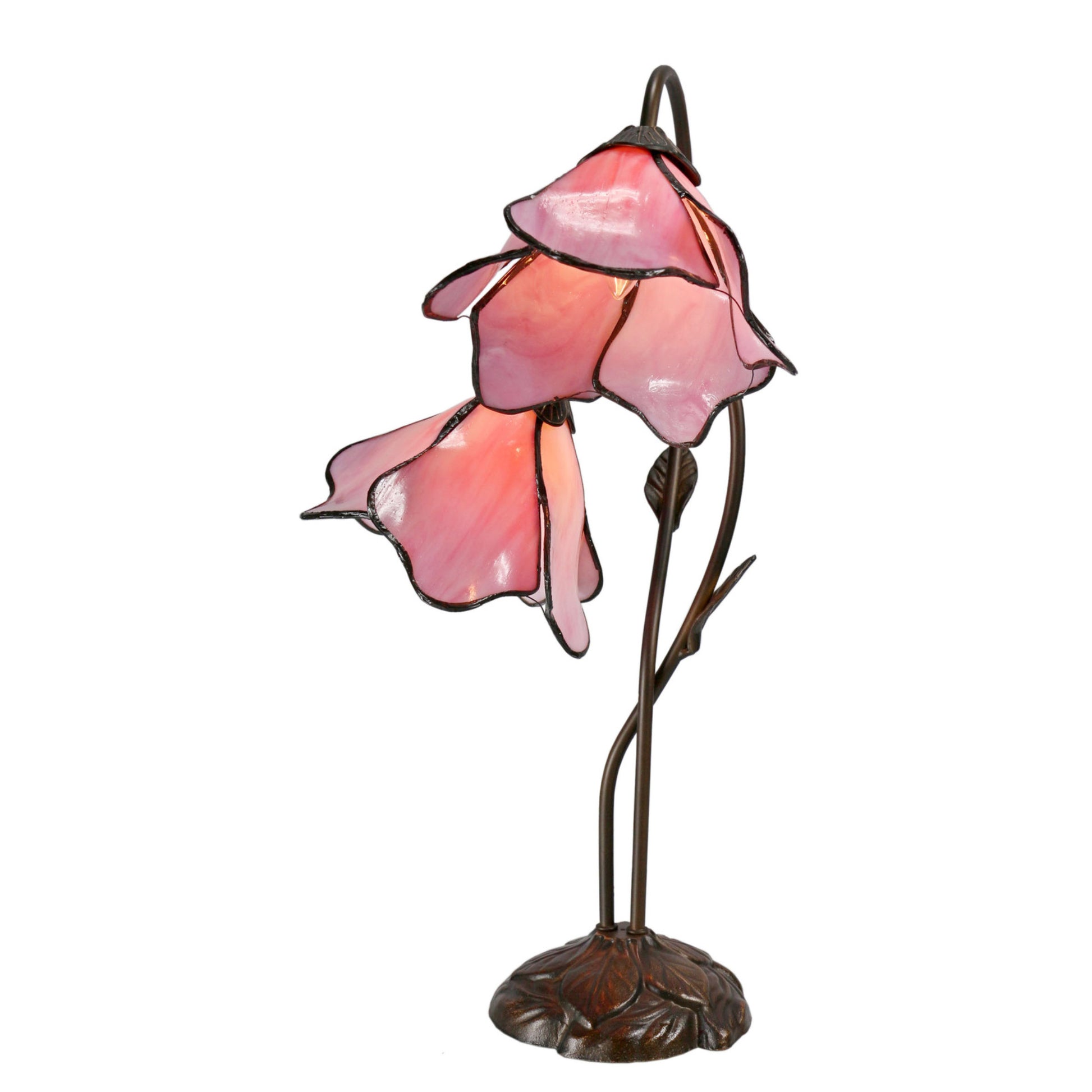 Pink Double Lotus Tiffany Stained Glass Table Lamp Table Lamp G&G Bros