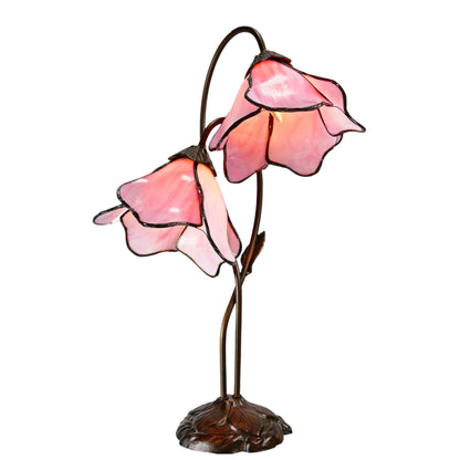 Blue Double Lotus Tiffany Stained Glass Table Lamp Table Lamp G&G Bros Pink