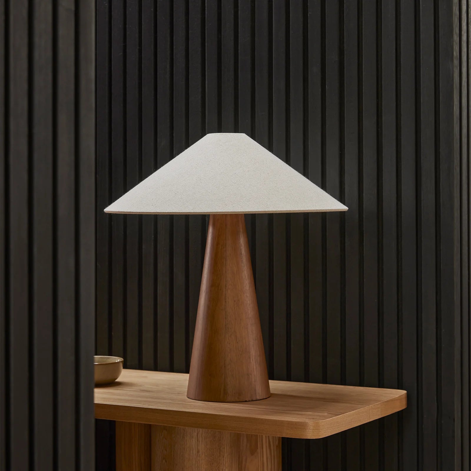 Pyra Walnut & Linen Conical Table Lamp Table Lamp Mayfield Lighting
