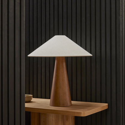 Pyra Walnut & Linen Conical Table Lamp Table Lamp Mayfield Lighting