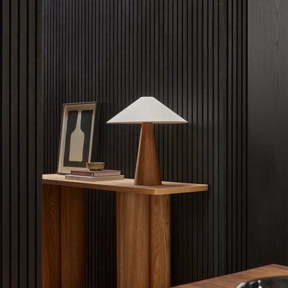 Pyra Walnut & Linen Conical Table Lamp Table Lamp Mayfield Lighting