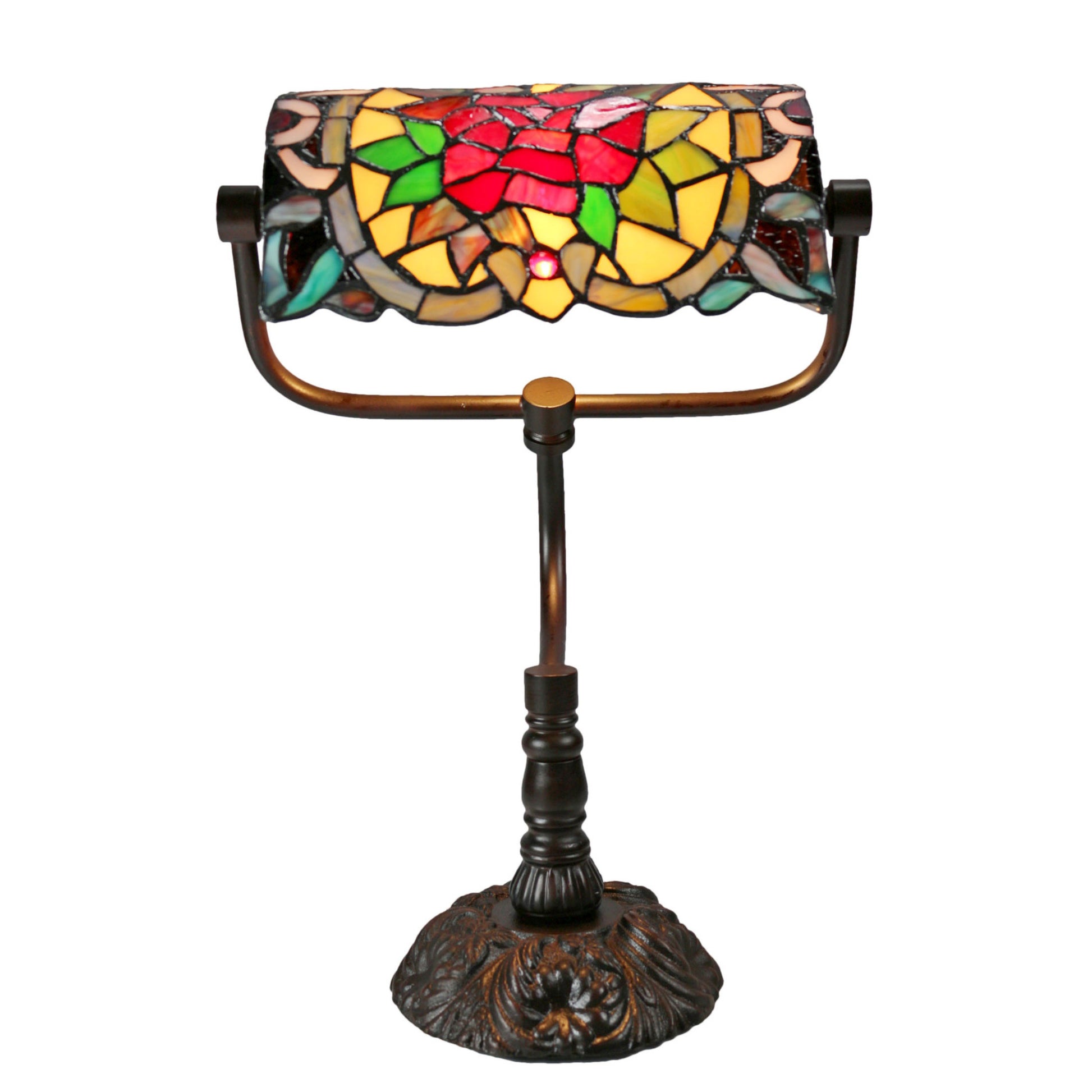 Red Camellia Bankers Stained Glass Table Lamp Table Lamp G&G Bros